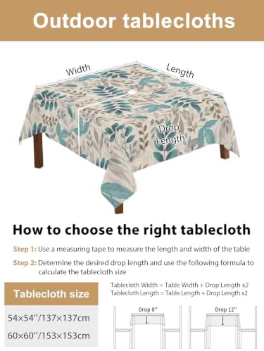 Watercolor Gray Teal Leaves Foliage Outdoor Square Tablecloth with