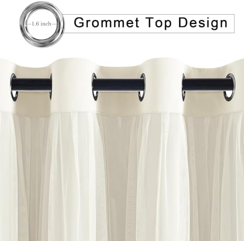 Hiasan Blackout Curtains with Sheer Overlay, Ivory, 52W X 108L, 2pcs