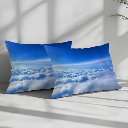 California King Duvet Cover Set Modern Blue Sky White Clouds Soft