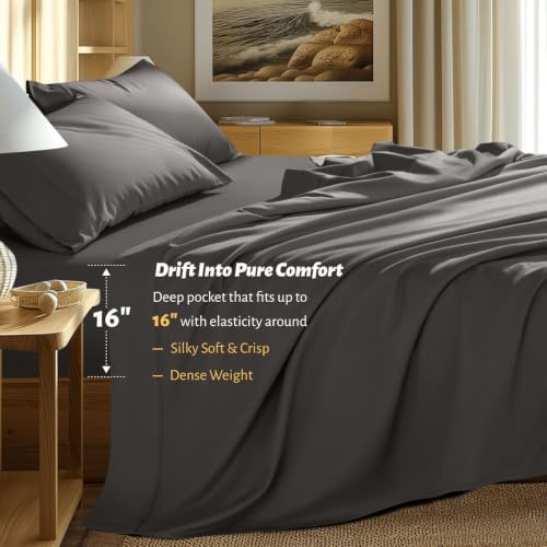 Shilucheng 100% Egyptian Long-Staple Cotton King Size Sheets 4 Piece