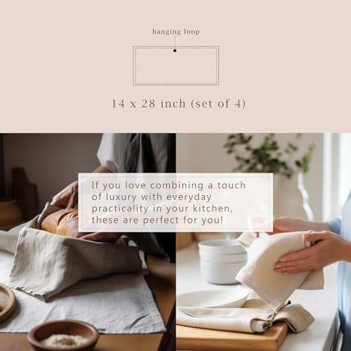 100% French Linen Tea Towels 14 x 28 Inch (Set of 4,Natural)