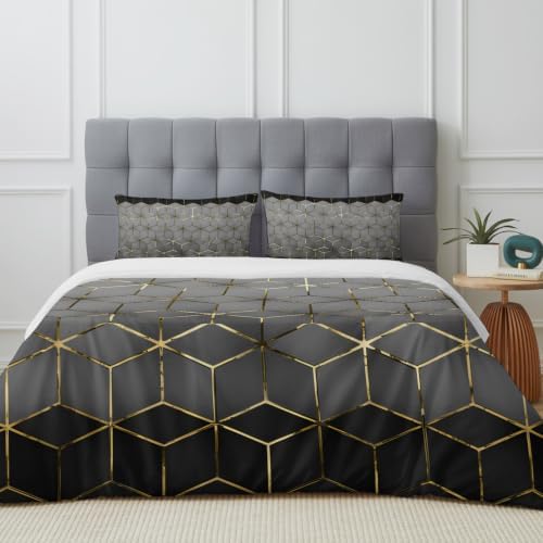 4 Piece Duvet Cover Set for Queen Size Bed,Gray Mottled Gradient