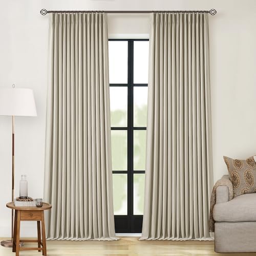 Burlywood Birch 100% Blackout Pinch Pleated Linen Curtains 96 Inches
