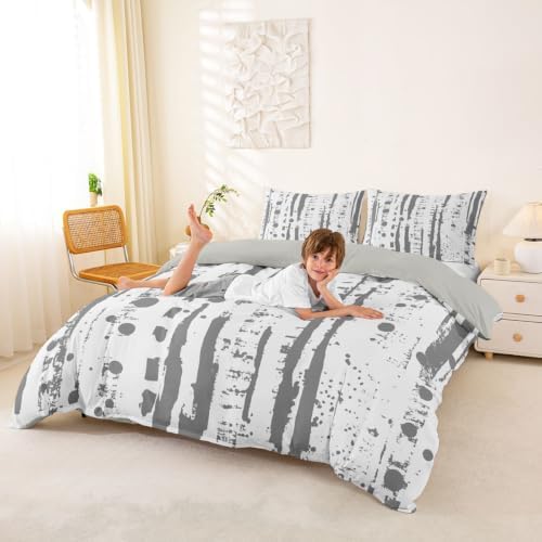 Erosebridal Grey and White King Size Duvet Cover, Abstract Art Ombre