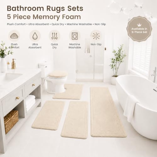 Bathroom Rugs Sets 5 Piece Memory Foam, Plush Comfort, Ultra