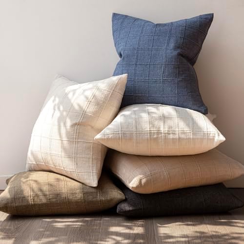 Foindtower Boho Linen Check Decorative Throw Pillow Covers 22×22