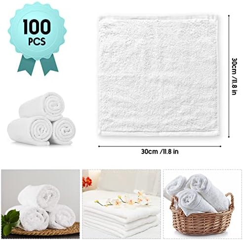 Buryeah 100 Pieces Cotton Washcloths 100% Ring Spun Cotton Wash Cloths