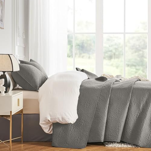 WURUIBO King/Cal King Quilt Set Dark Gray, Microfiber Lightweight