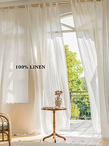 100% Natural Linen Tab Top Curtains 96 Inch Length for Living Room 2