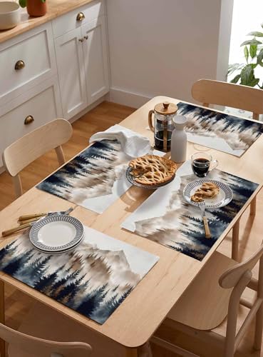 Placemats Set of 8, Tan Trees Forest Woven Placemat, Linen Place Mats