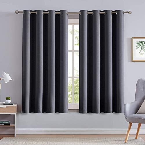 Treatmentex Grey Linen Blackout Curtains for Bedroom 63" Geometric