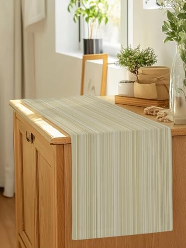 Rustic Beige Striped Table Runner 108 Inches Long for Kitchen Dining