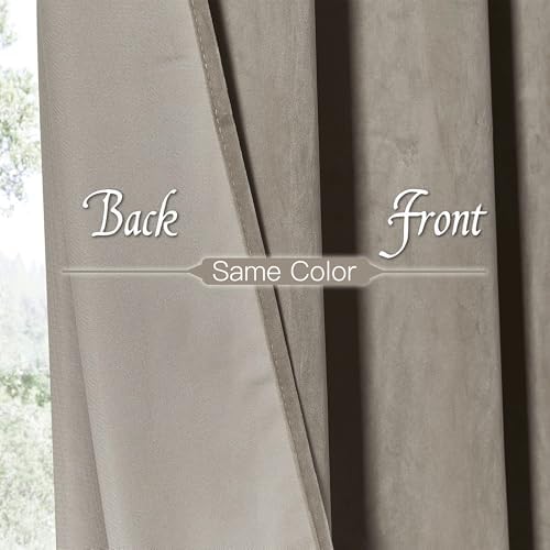 RYB HOME Taupe Velvet Blackout Curtains 84 inches for Bedroom Living