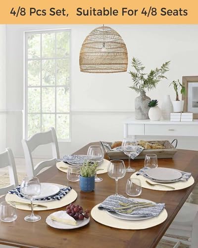 Cream Round Placemats Set of 4 Modern Pure Beige Place Mats Indoor
