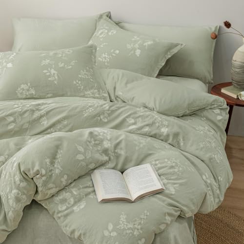 PHF Stone-Washed 100% Cotton Duvet Cover Queen Size, 90"x90", Dusty