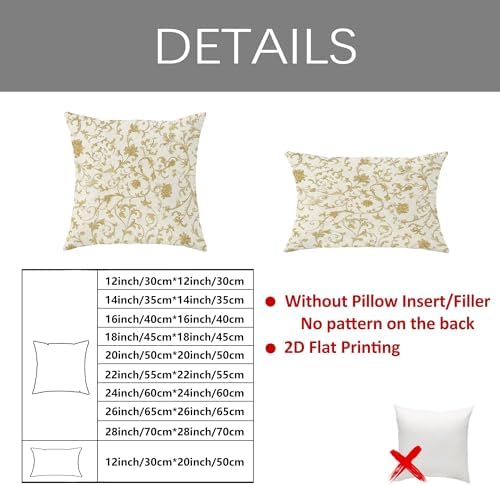 Elegant Floral Pillow Covers Set of 2, Cream and Gold Decorative
