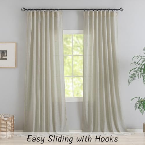 120 Inches Extra Long Linen Curtains for Living Room - 2 Panels Back