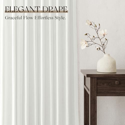 Jowels Ivory Linen Curtains 108 Inch Long 2 Panels for Living Room