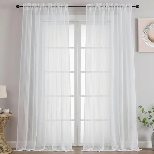 OWENIE Ivory Sheer Curtains - 108 Inches Long 2 Panels Set for Living