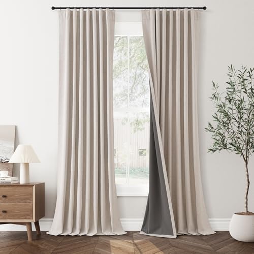 Jowels Oatmeal Linen Blackout Curtains 84 Inches Long 2 Panels for