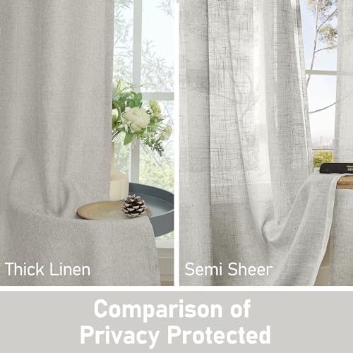 LAMIT Light Grey Linen Curtains for Bedroom 2 Panels Set, W52 x L63