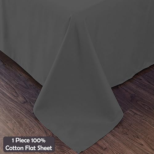 Dark Grey Full Flat Sheet Only, Soft 100% Cotton Top Sheets