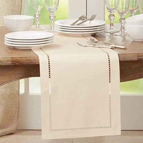 Fennco Styles Solid Color Laser-Cut Hemstitch Design Table Runner 14"