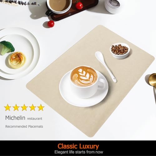 Beige Plastic Vinyl Placemats Set of 6, Waterproof Heat Resistant