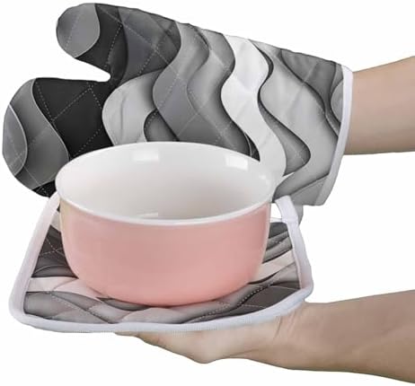 Quilted Cotton Terry Cloth Oven Mitt, Pot Holder Black Grey White