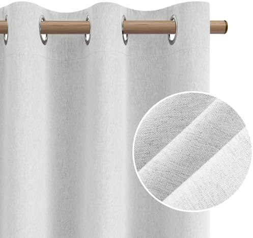 HOMEIDEAS 100% Blackout Ivory Linen 52'' X 108'' Curtains 2 Panels