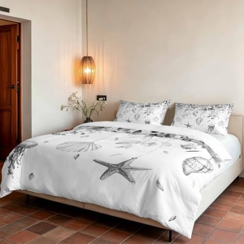 3 Pieces Duvet Cover Starfish Shell Leaves Luxury Soft Comforter Cover