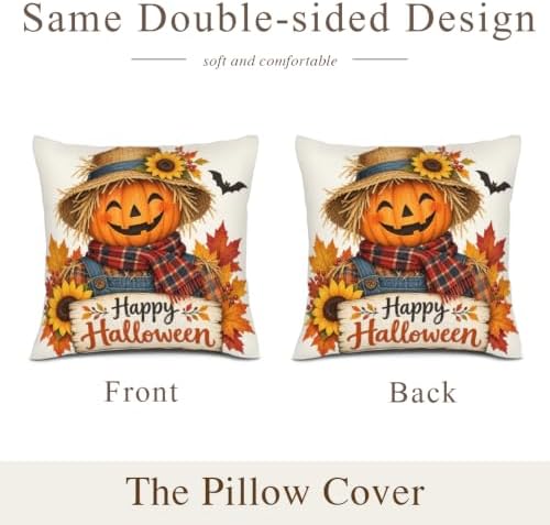 Plaid Accent Pillow Covers 22x22 Inch Set of 2 Linen for Halloween