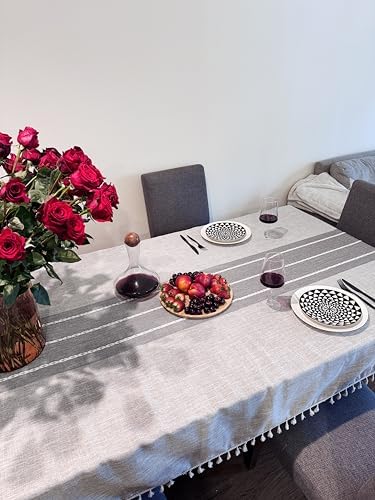 Waterproof Tablecloth Tassel Cotton Linen Wrinkle Free Washable