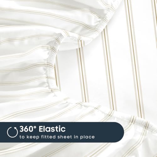 Wake In Cloud - Striped Bed Sheets, 100% Cotton, 4 Pieces Sheet Set