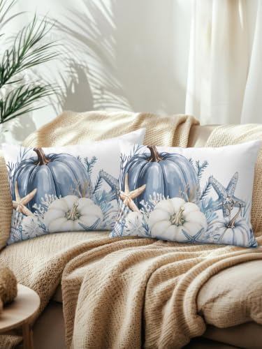 Outdoor Pillows with Inserts Set of 2 12x20, Coastal Fall Waterproof