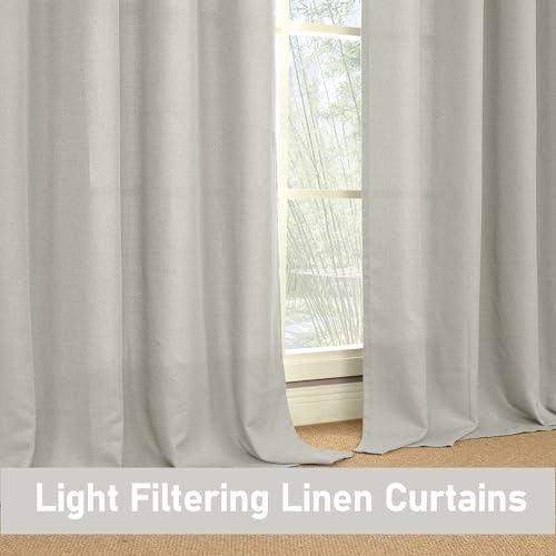 LAMIT Light Grey Linen Curtains for Bedroom 2 Panels Set, W52 x L63