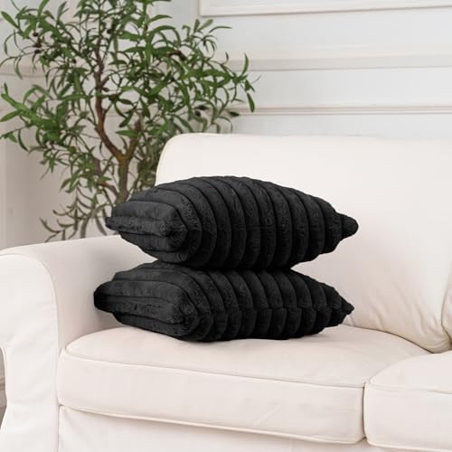 NiNi ALL 4 Pack Black Throw Pillow Covers 18x18 Inch, Luxury Set of 2