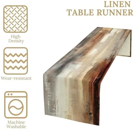 Grey Beige Table Runner Modern Abstract Art Vintage Brown Burlap Table