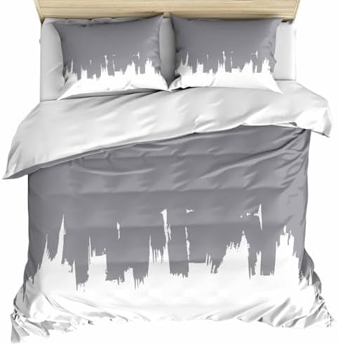 Abstract Grey Bedding 3 Piece Duvet Cover Set Queen Size, Modern