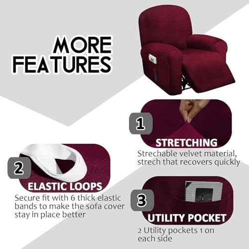 ULTICOR 4-Piece 1-Seat Recliner Cover, Burgundy