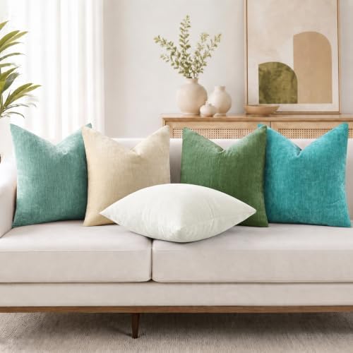 decorUhome Soft Chenille Aqua Haze Throw Pillow Covers 22X22 Set of 2