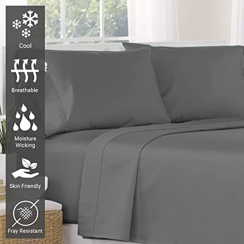 Pizuna 100% Cotton Full Flat Sheet 400 Thread Count Dark Grey