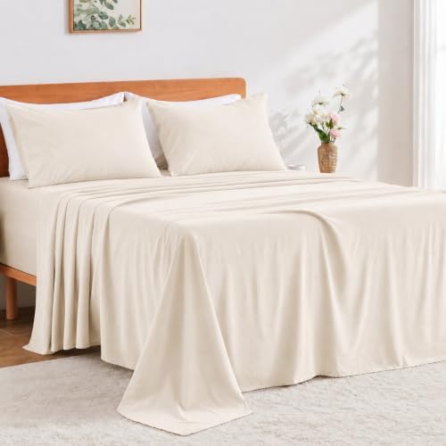 GOKOTTA 4 Piece Full Size Sheet Set - Soft, Breathable & Cozy - Light