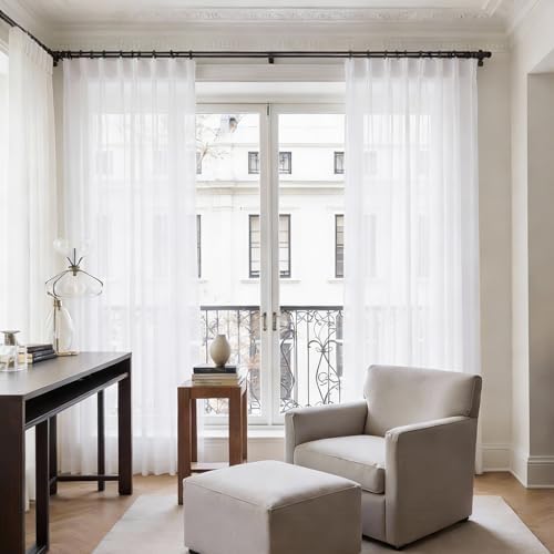 KangBang Light Filtering White Pleated Curtains 108 Inches Long 2