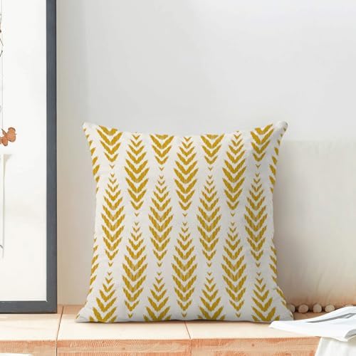 Mustard Yellow Boho Pillow Covers 20 x 20 Inch Set of 2 Herringbone