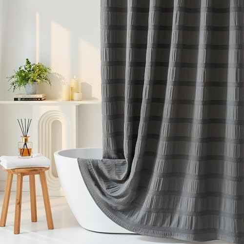 Grey Shower Curtain Boho, Cotton Blend Waffle Shower Curtain Chic