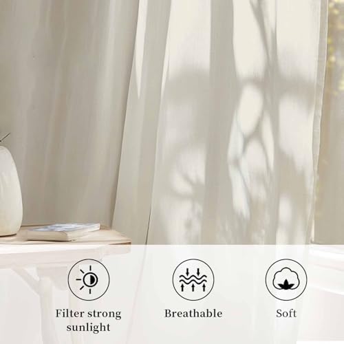 Cream Solid Color Sheer Curtains 108 Inch Length Aesthetics
