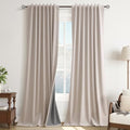 Guken Oatmeal Linen 100% Blackout Curtains for Bedroom 84 Inch Length