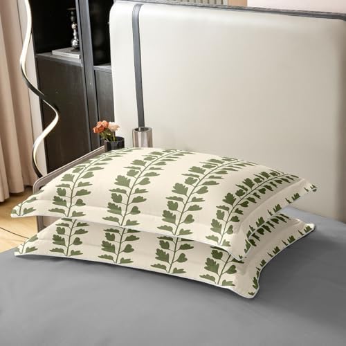 Erosebridal Beige Green Floral Leaves Duvet Cover Set Farmhouse