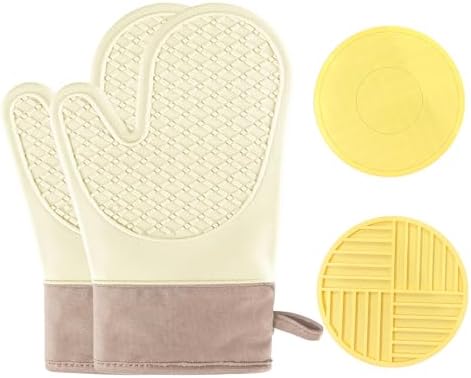 Silicone Oven Mitts Sets with Potholders, 500°F Heat Resistant Kitchen